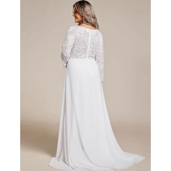 Wedding Dress White Long Sleeve Embroidered Floor Length Plus Size 24 Bodycon - Picture 3 of 4